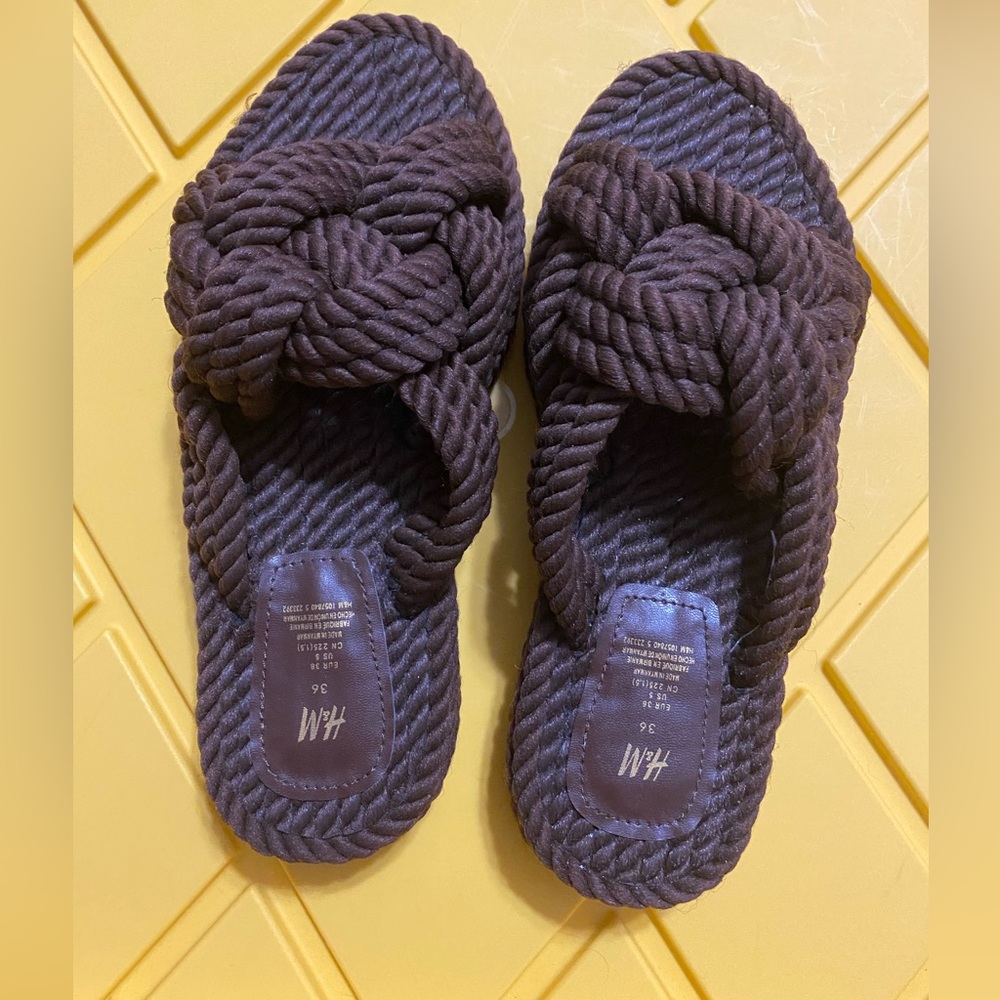 H&M Dark Brown Rope Slides size US 5 or EUR 36 (NWOT)